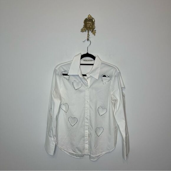 Alice + Olivia Finley Heart Embellished Button Down S - Picture 2 of 8